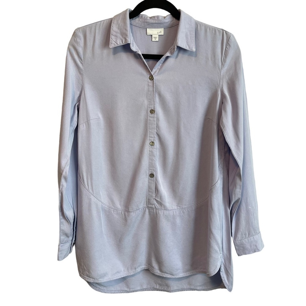 J. Jill Long Sleeve Button Down Curve Hem Blouse Tunic Top Women's Size XS
